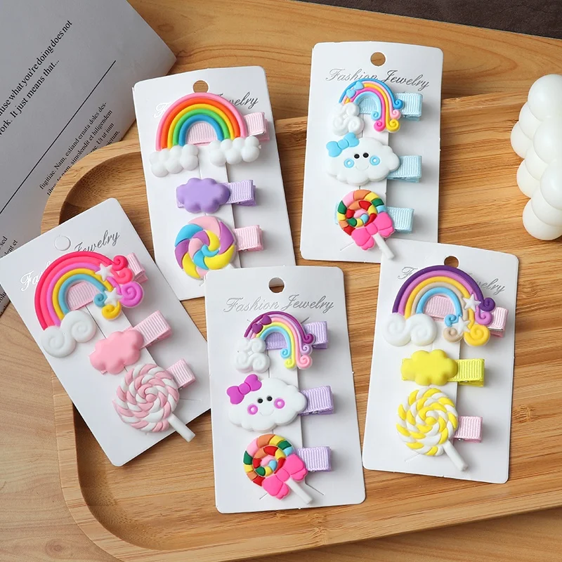 Girls Cute Rainbow Clouds lollipop Hairpins Children Sweet Hair Clips Barrette Hair Ornament Cute Hair Accessories