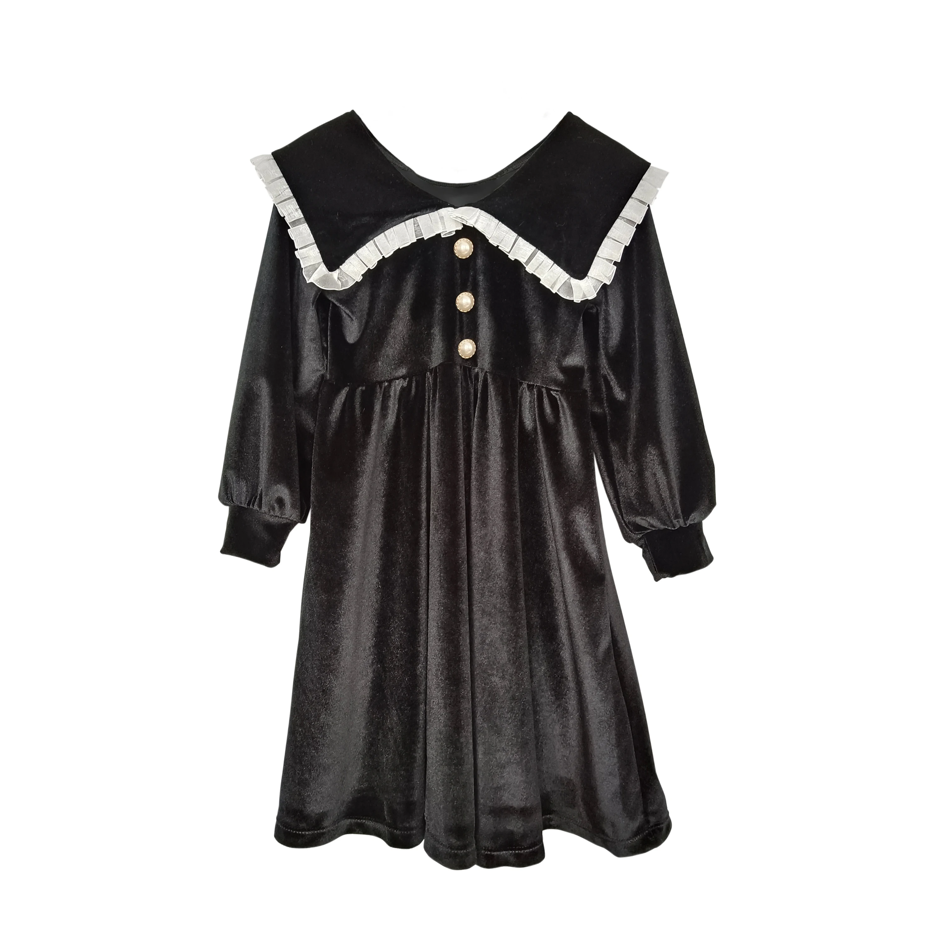 Winter Princess Kids Children Clothes Boutique Toddler Vintage Red Velvet Baby Girls Doll Collar Dress