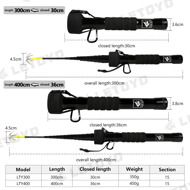 Squid Fishing Gaff 3m 4m Saltwater Telescopic Rods Hook Harpoon Spear Fishing Net Dook Squid Jig Egiing Rod With Squid Boat Hook