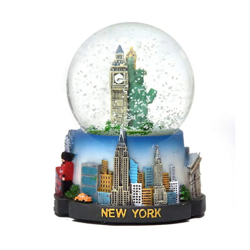
Custom Souvenir Water Globe Resin Crafts Pairs London Scenic Building Snow Globe New York City with Glass Ball Ornaments 