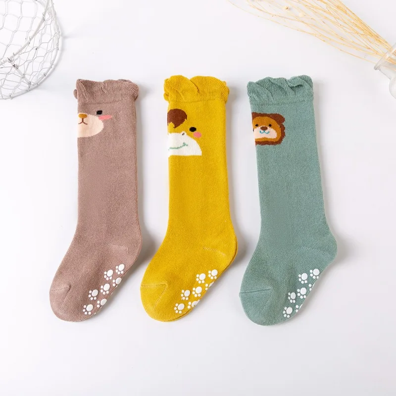 2021 new non slip organic cotton Lace baby girls boy knee high socks kids long kneepad sock for