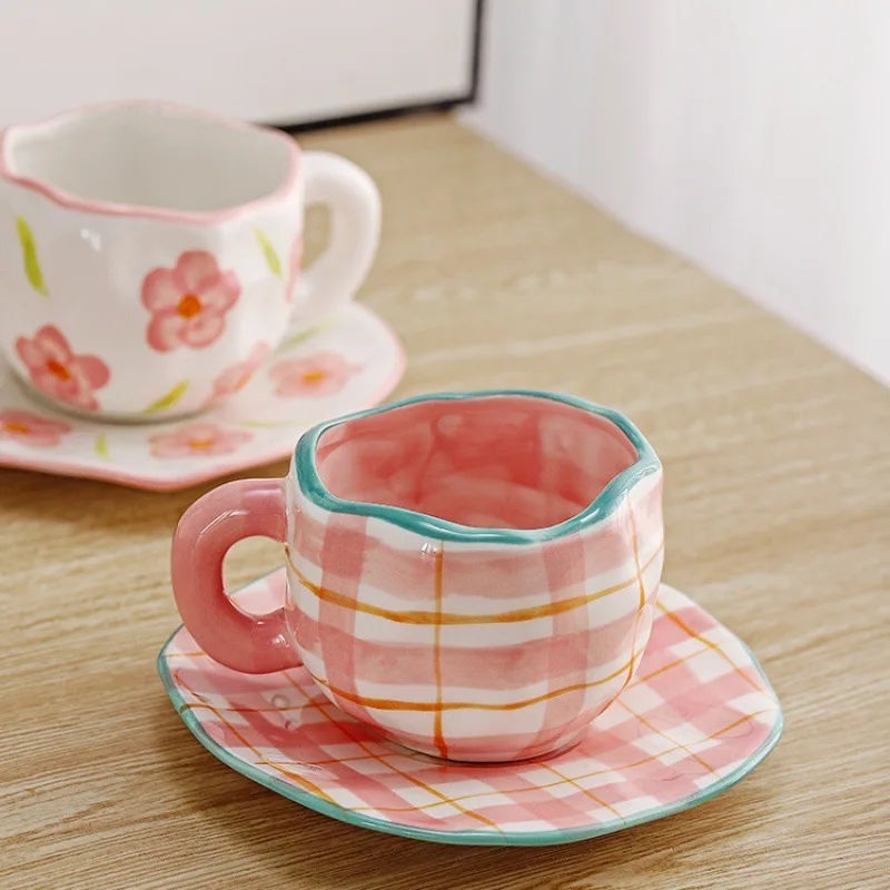 ins ceramic mug handmade irregular 10oz customised coffee cup and saucer afternoon tea ceramic cup retro stoneware mug