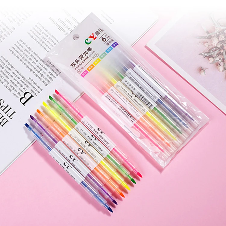 Transparent Plastic Pen Holder with Double Nibs Highlighters Set Custom Office Stationery for School Supply