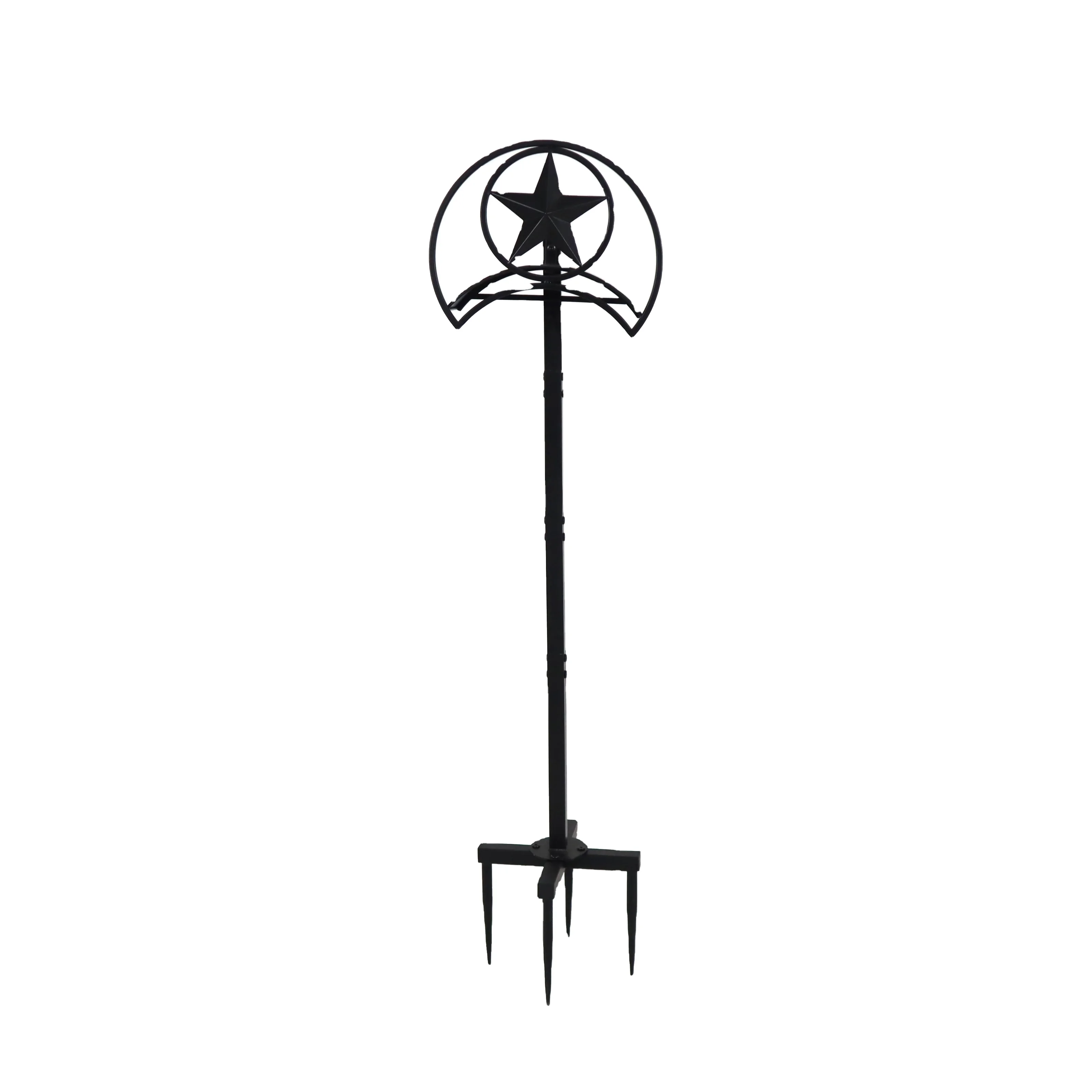 Outdoor Garden Metal Hose Rack with Star Design Black Powder Coating Star Design Wrought Iron Stake Shower Lawn Holder