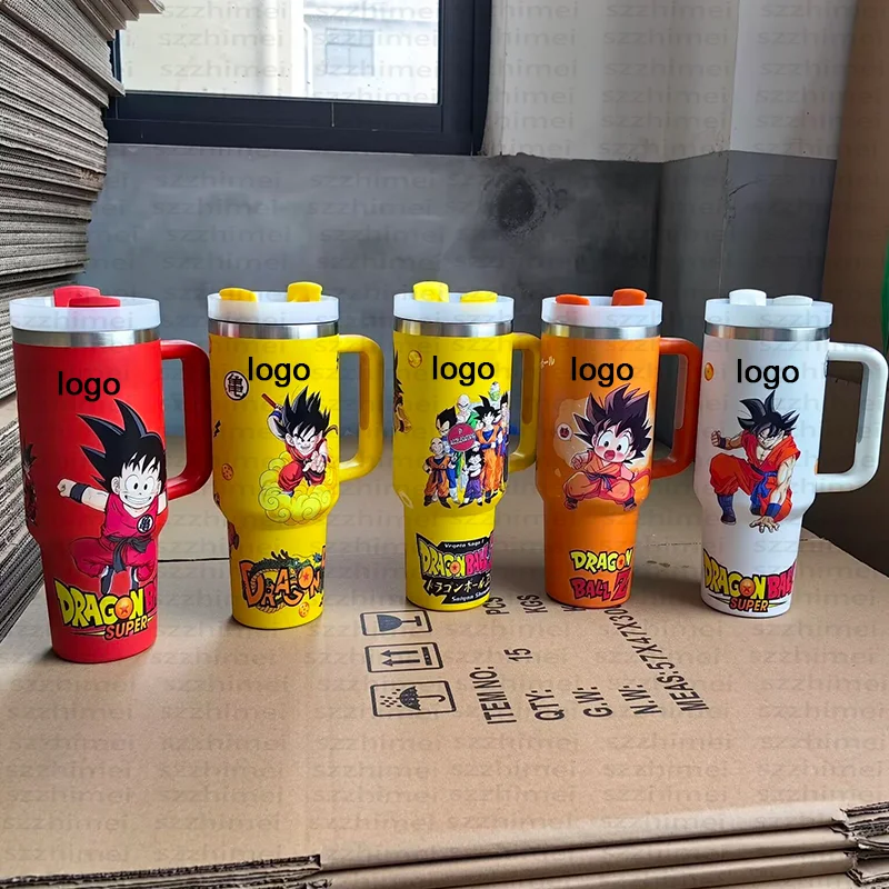 New Bulk Wholesale Custom Logo 30 40 oz Japanese Anime Double Wall Stainless Steel Tumbler Thermosed Car Cup with handle