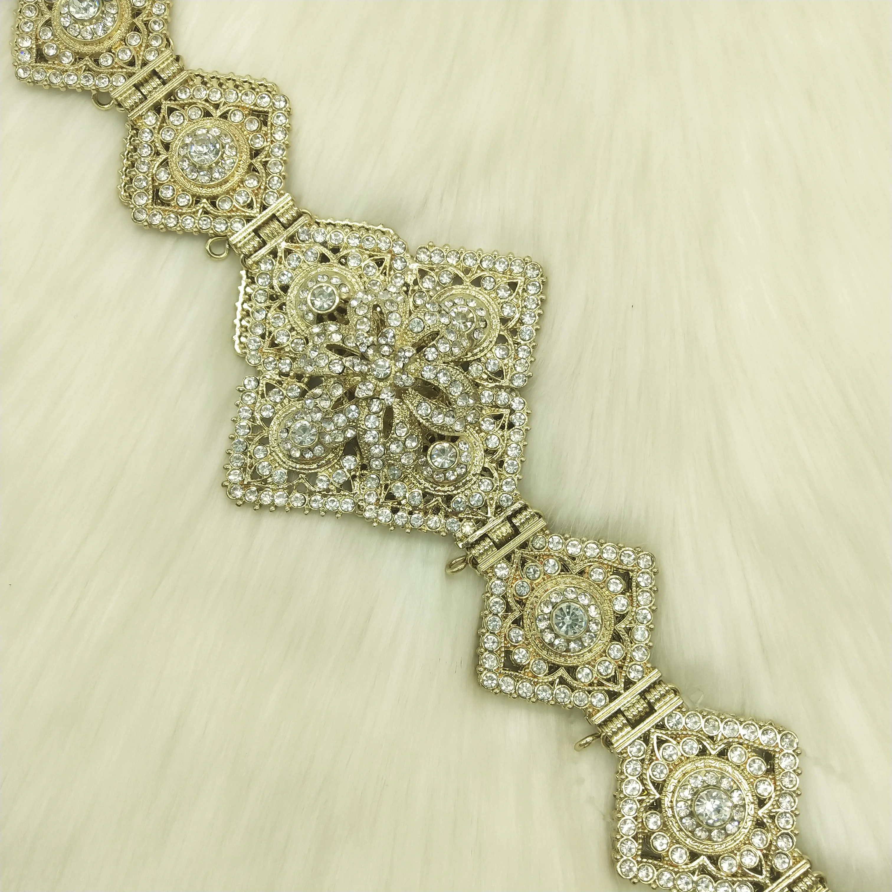 R French Gold Color Women  Chain Crystal Metal Waistband Morocco belt Wedding Caftan Dress Belt Adjustable Length