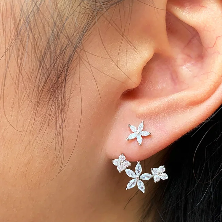 Wholesale Flower Drop Earrings Rhodium Plated with Cubic Zircon Factory Price Custom for Bridal