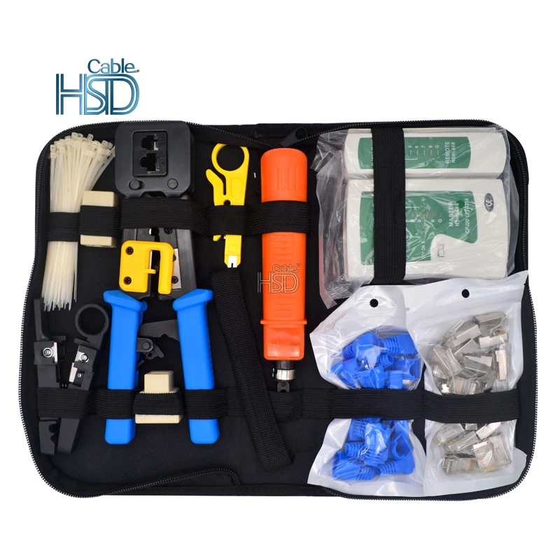 Professional Cat6 Network multi Crimper Cuts Strips RJ45 Rj12 RJ11 Crimp including network cable tester kit set Custom Package