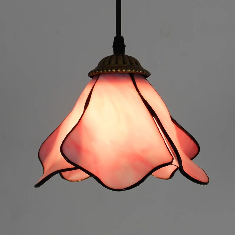 2024 Etch Vintage 8 Inch Glass Shade Lighting Stained Glass Bar Pendant Pink Chandelier Lamp Hanging Tiffany Lamps