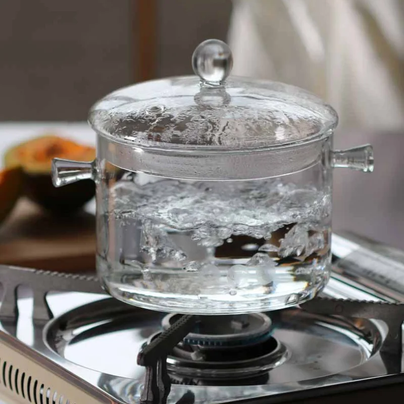 Large Capacity Glass Cookware 1300ml 1500ml Transparent High Borosilicate clear Cooking Pot for Kitchen