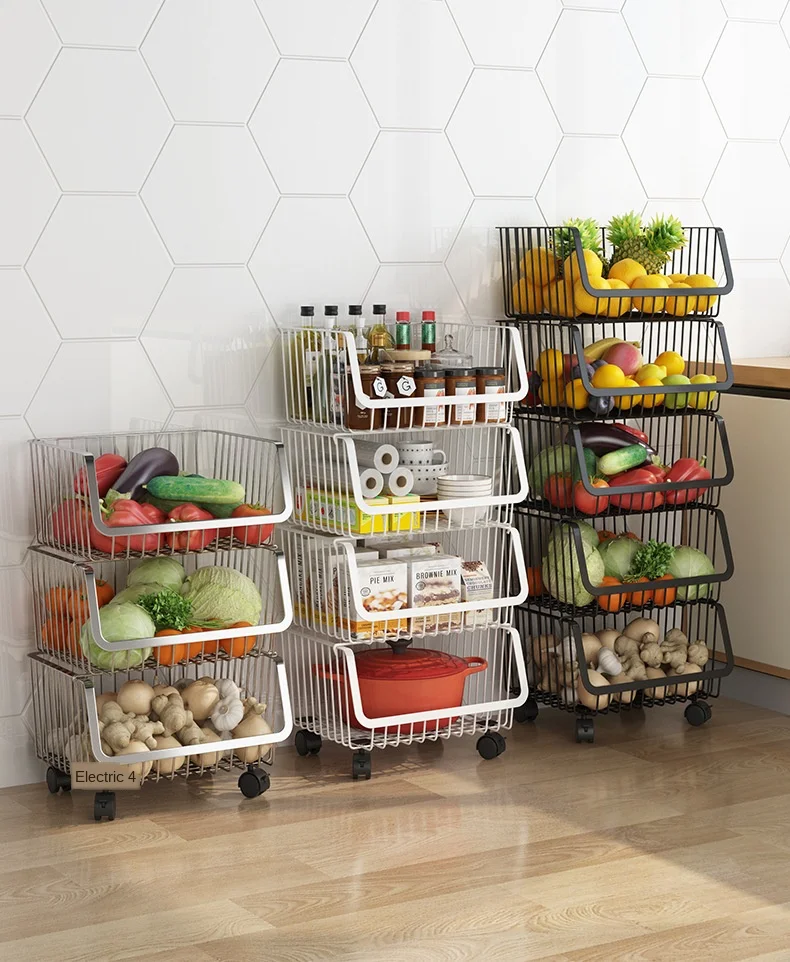 
Household floor standing single-layer bowls dishes vegetables and fruits rack sundries kitchen organizer basket 