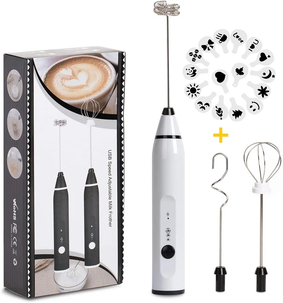Original Handheld Rechargeable Steel Latte Foam Maker Automatic Double Milk Frother Electric Tool for Coffee Tea Milk-Boxed