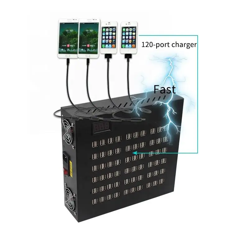 New Arrival Multi Function Fast Charge Protocol Charger Adapter 120 Ports 500W Metal USB with Cooling Fan Quick Charging Station