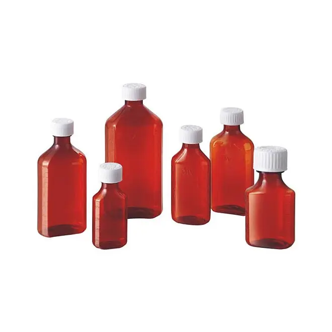 Plastic Amber Oval CR or Non CR  Screw Cap Liquid Bottles  with 0.5oz 1oz 2oz 3oz 4oz 6oz 8oz 12oz 16oz
