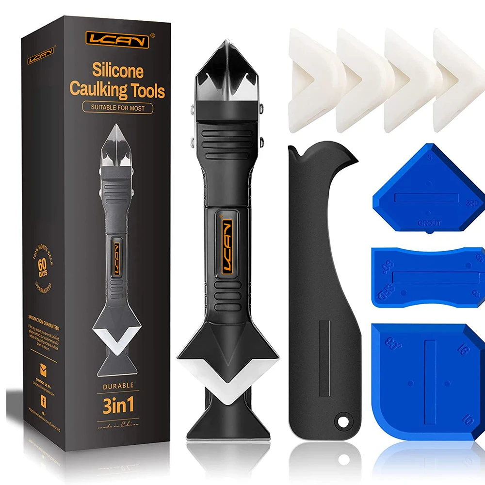 3 in 1 Silicone Caulking Tools with 4 Sealant Finishing Tools Grout Remove Scraper for Bathroom Kitchen Floor Window Sink Joint