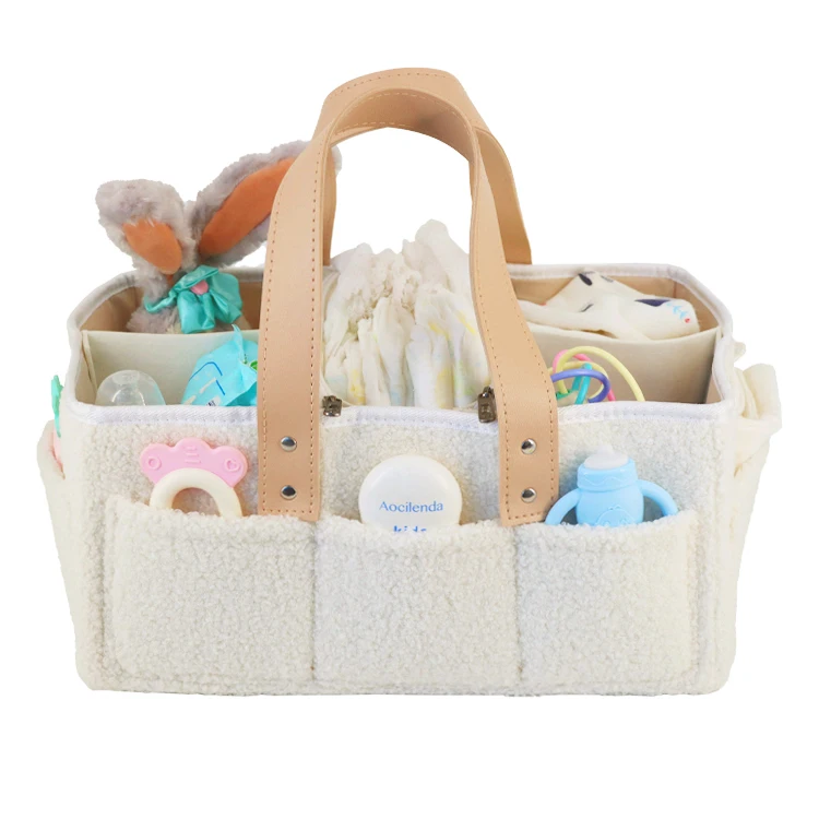 High Quality Teddy Newborn Baby Diaper Caddy Nursery Gift Organiser Basket Mommy Bag Nappy Toy Storage Bin with Zipper Pocket