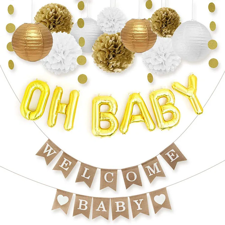 Nicro Gender Neutral Gold White Welcome Oh Baby Party Decorations Baby Shower