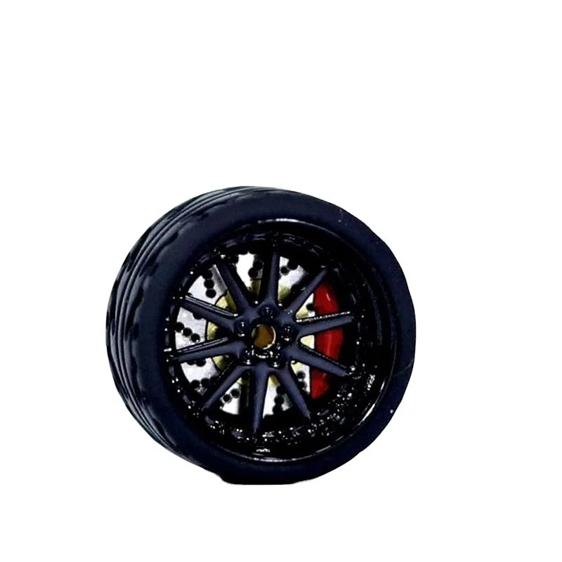 Carlomo 1:64 D-Class Mini Car Alloy Wheels & Rubber Tires with Brake Disc Rims Modified Parts for Hot Model Car 4pcs Set D012A