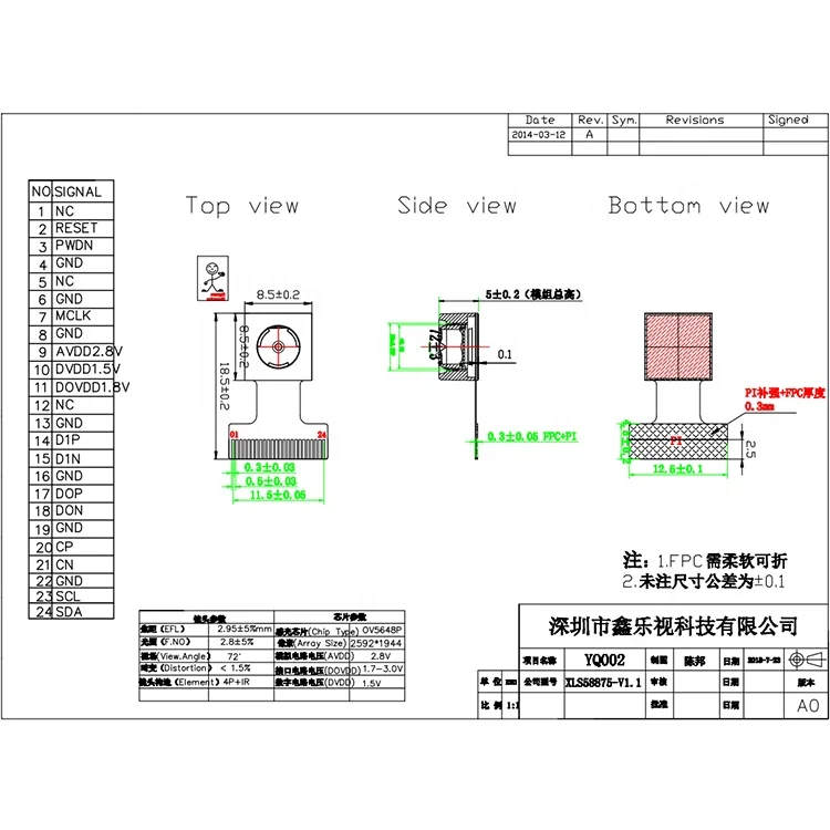 Digital HD 5mp Ov5648 Fixed Focus Cmos Sensor MIPI Camera Module