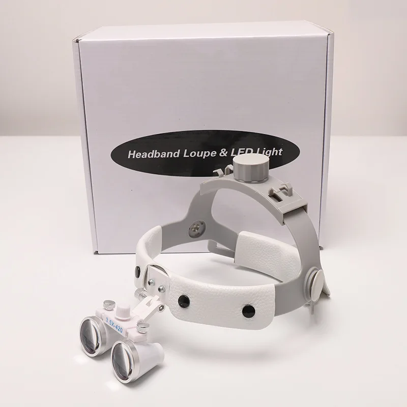 Cheap 2.5X-420 Dental surgery  magnifier examination white helmet magnifier adjustable head-mounted surgical glasses magnifier