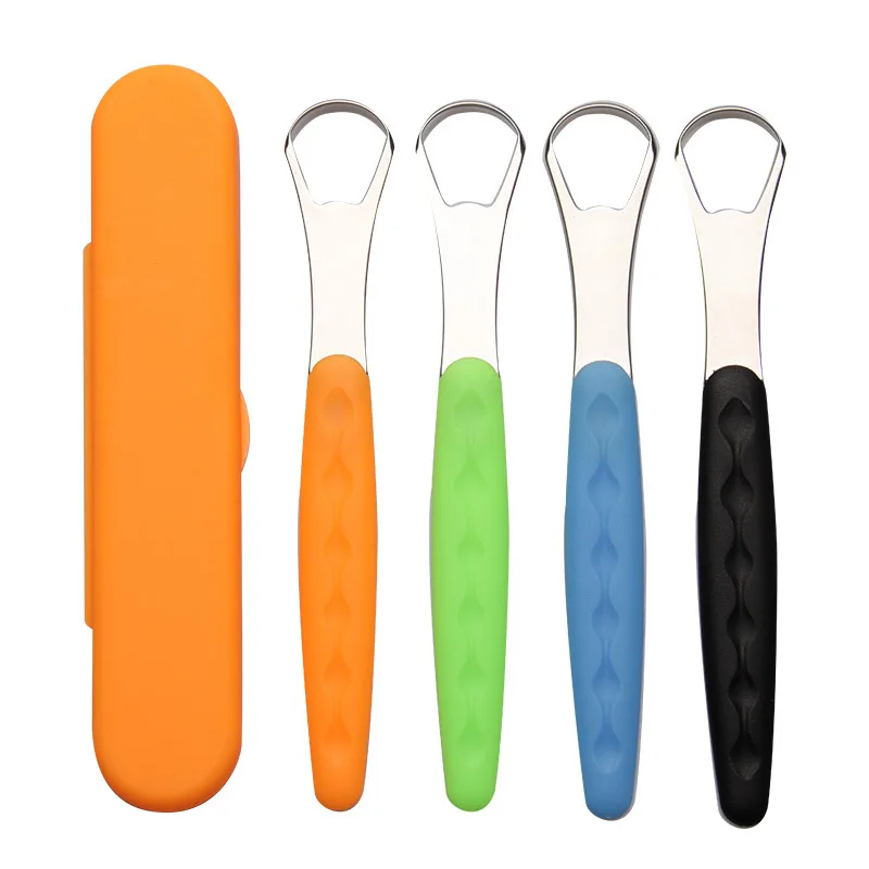 Premium Quality Rubber Grip Handle Tongue Scraper German Steel Cleaner Fresh Breath Cleaning Coated Tongue