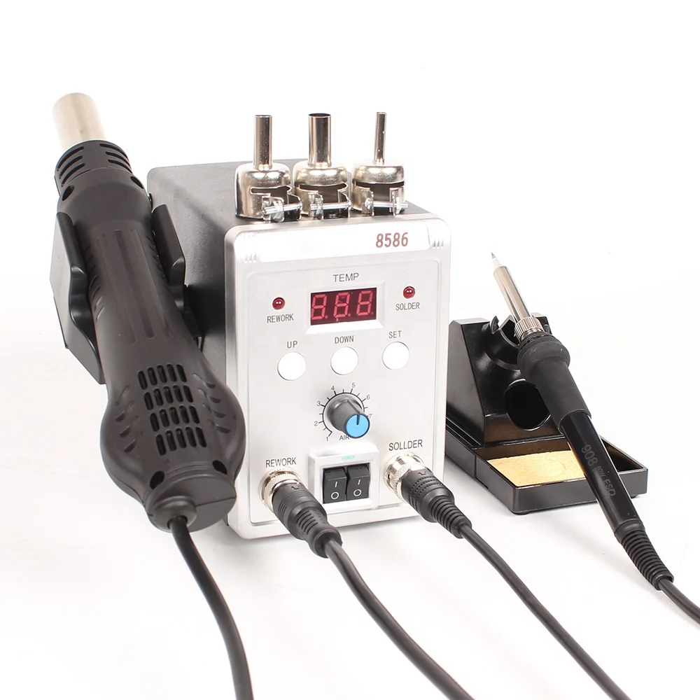 Green 8586 2 in 1 SMD Rework Soldering Station Kit Hot Air Soldering Station