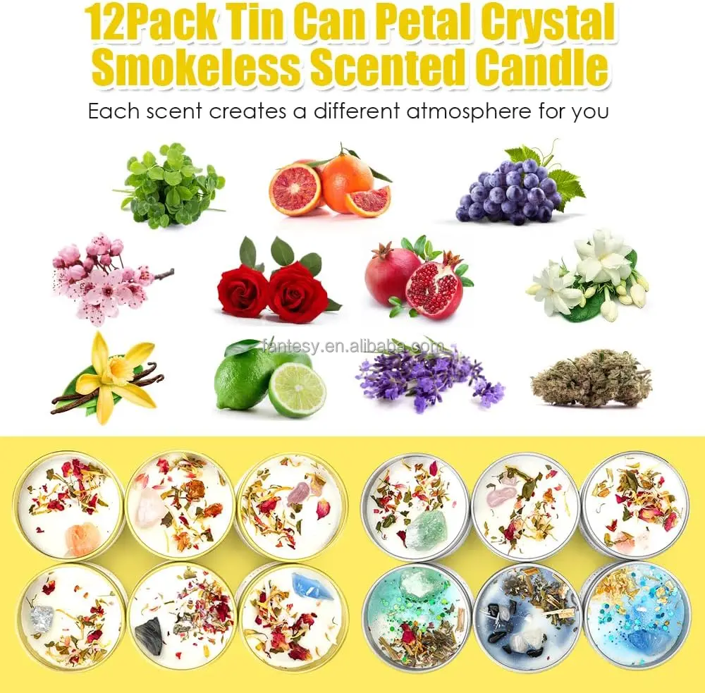 Private Label Aroma Candles Crystal Candles Tin Packs Home Decor Aroma With 7 Chakra
