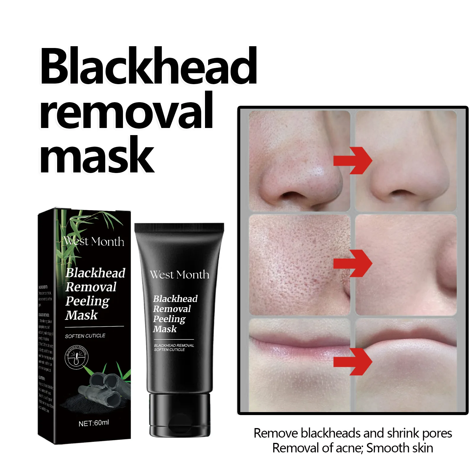 Blackhead removal skin facial peeling mask to moisturize facial cleansing acne blemish mark delicate pores facial mask 60ml