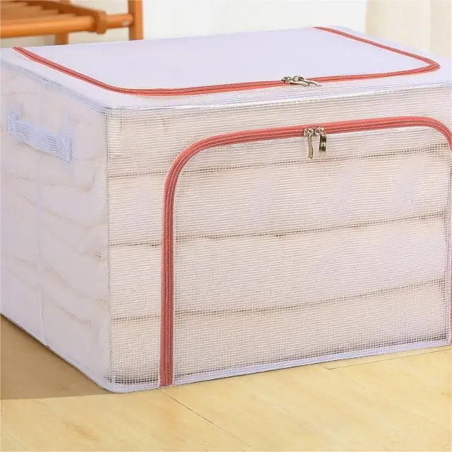 Foldable Large Cloth Storage Bags Steel frame Cotton Fabric Thick Storage Box