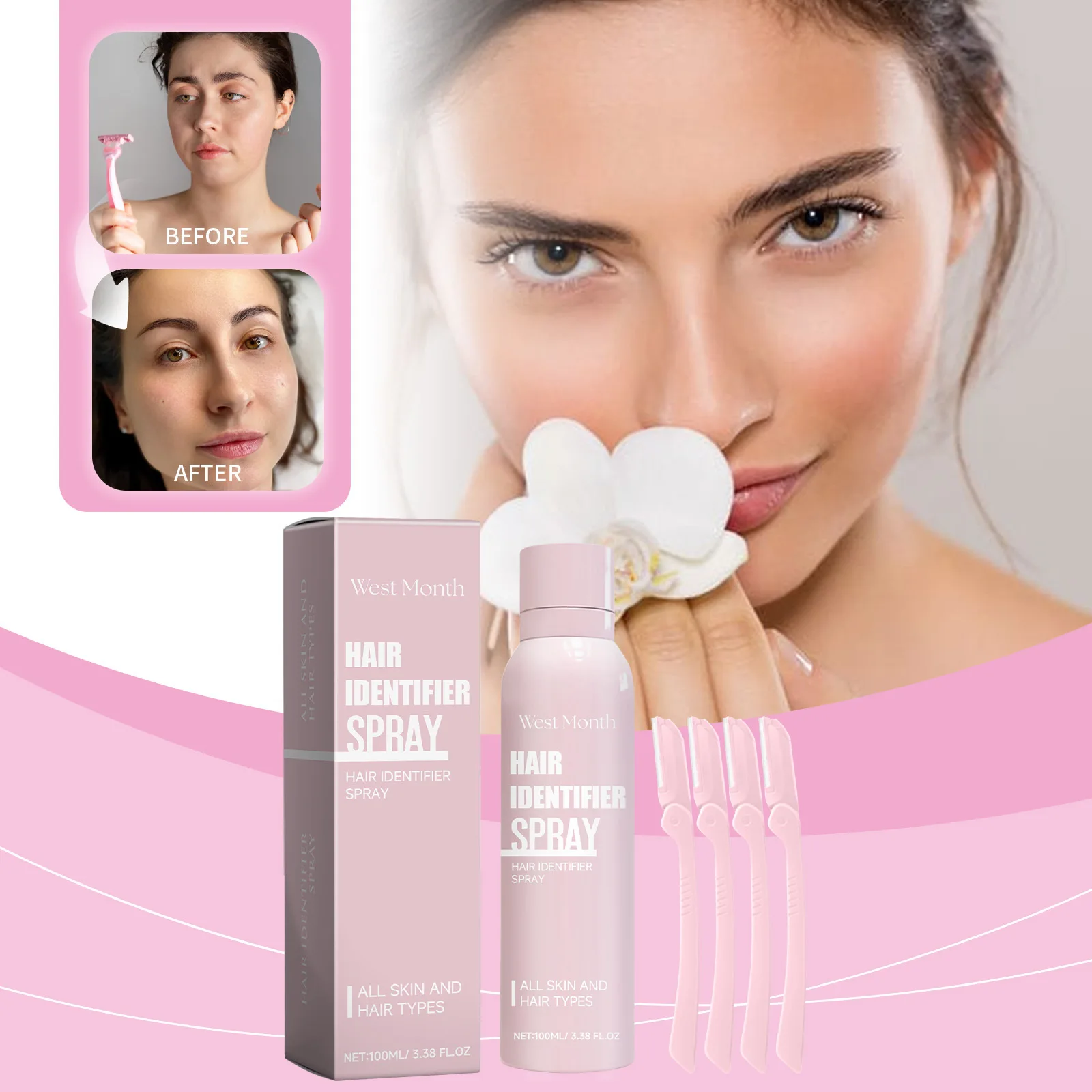 New aluminum bottle aerosol hair identify spray Dermaplaning face hair identifying spray for face shaving for all skin styles