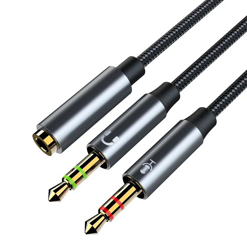High quality male to female aux Adapter Y Splitter braided Cable 3.5mm female audio connector