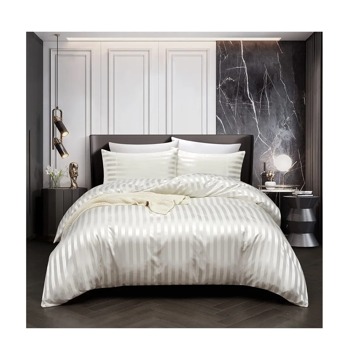 Luxury Sateen Duvet Cover Holiday Inn Express Choice Hotel Strip Satin Wholesale Bed Sheets Duvet Cover Twin Queen Bedding Sets