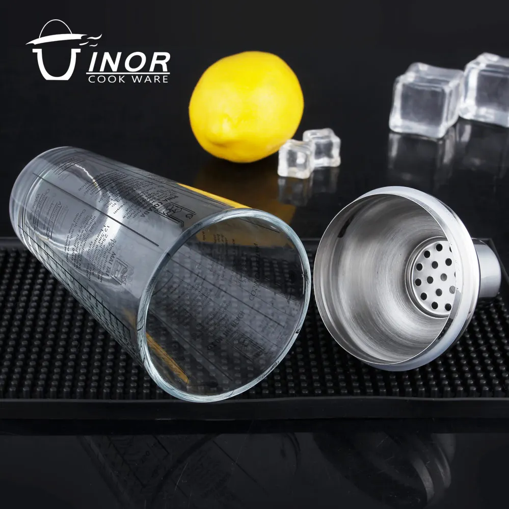 factory direct bar accessories martini shaker stainless steel glass cocktail shaker with scale