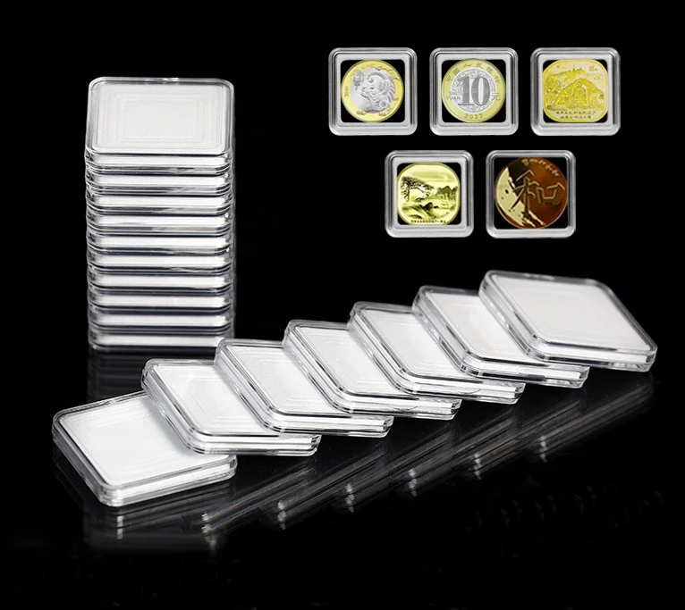 Wholesale Plastic 17/20/25/27/30mm Square Coin Capsules Clear Display Case Square Coin Holder Coin Collection Box Storage