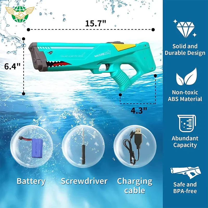 Large 600cc Electric Shark Squirt Blaster Toy 32Ft Automatic Water Gun for Adults Discount Price Electronic Toy