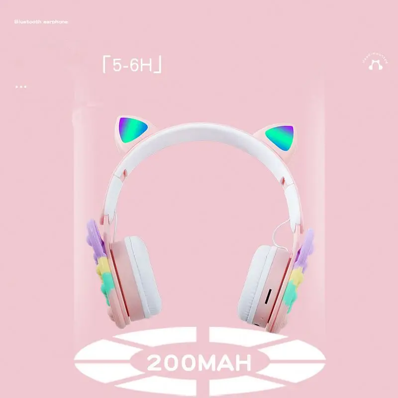 Silicone Push It Bubbles Headphone Stress Relief Fidget Toy Wireless Headphones Earphone Headset with LED Cat Ear