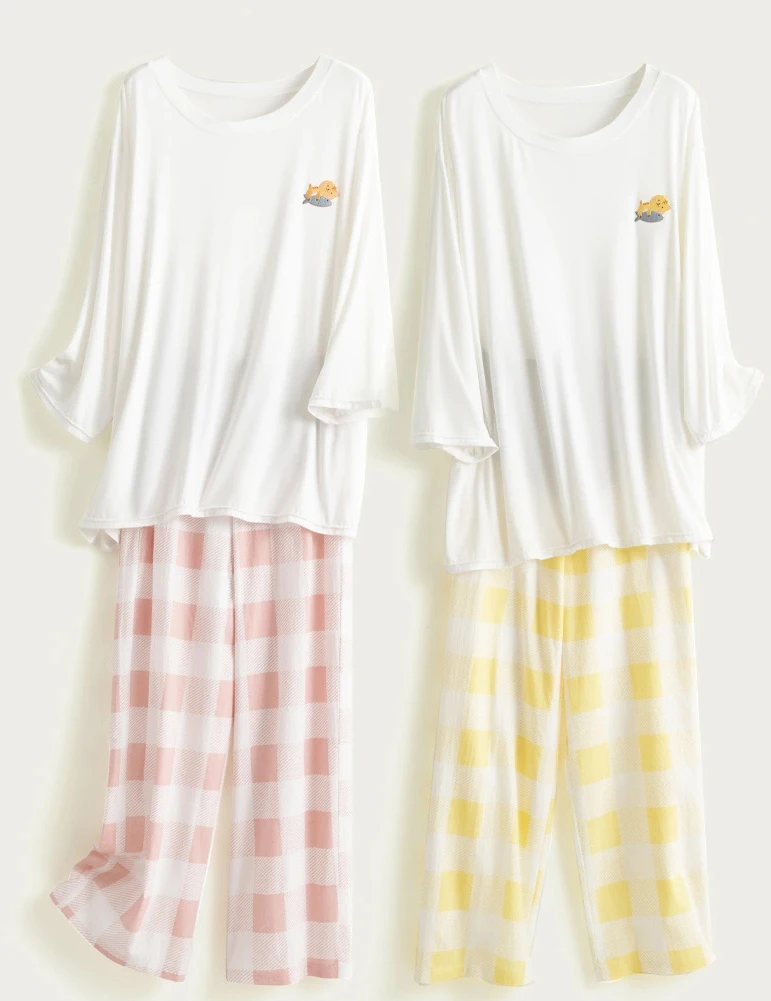 
Luxe home 2195PP Pajamas Set White Pajama Set - Sustainable Loose Linen Or Cotton Long Sleeve Crew 