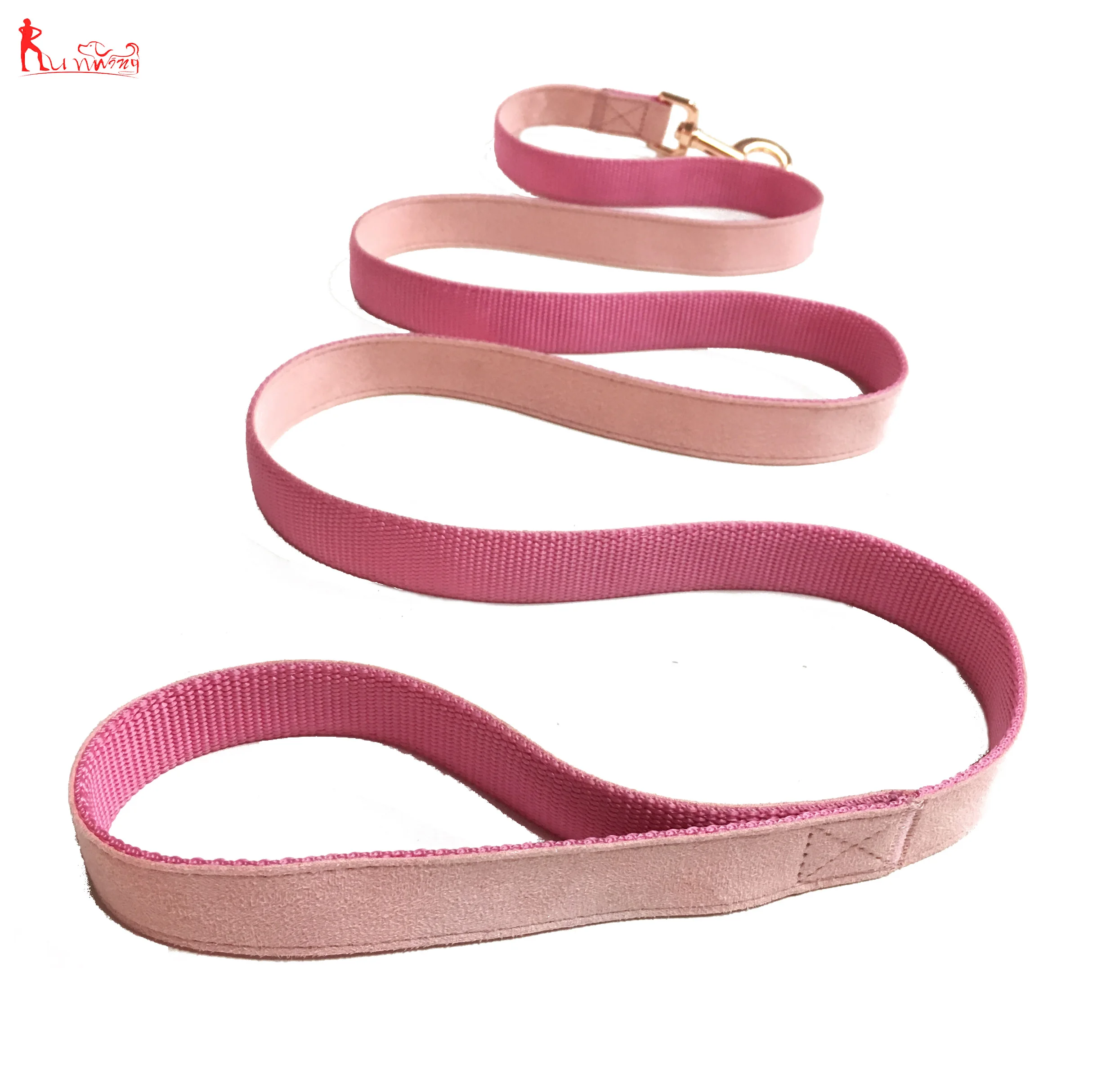 Premium Soft Velvet Pink Pet Dog Collar and Leash Set,Adjustable Collars with Rose Gold Metal Buckle D-ring