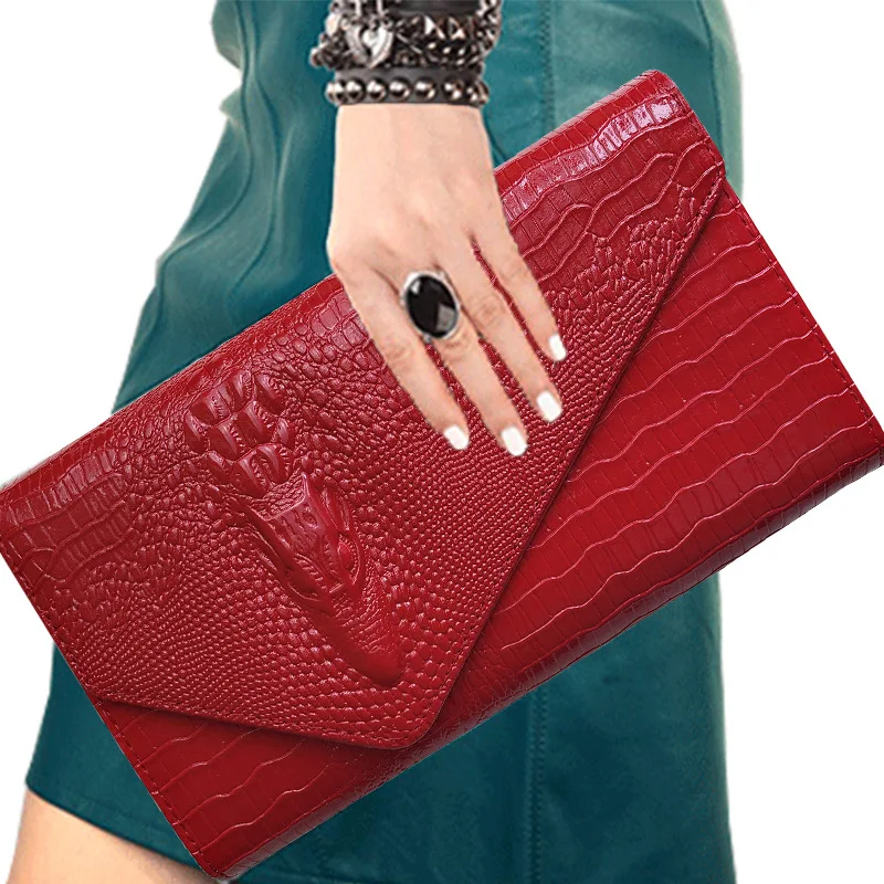 Luxury fashion designers alligator pattern leather women clutch bags purses