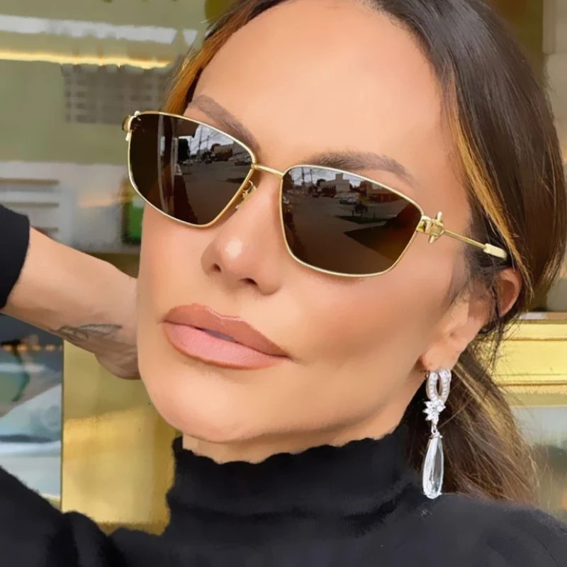 2024 New Fashion Alloy Small Square Arrow Sunglasses Women Vintage Green Cat Eye Sun Glasses Men Driving Single Bridge Shades