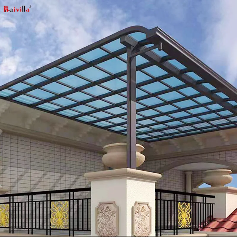 Modern Design White Anti-rust Aluminum Frame Patio Canopy Single-pitch Polycarbonate  Roof Awnings Cover Pools