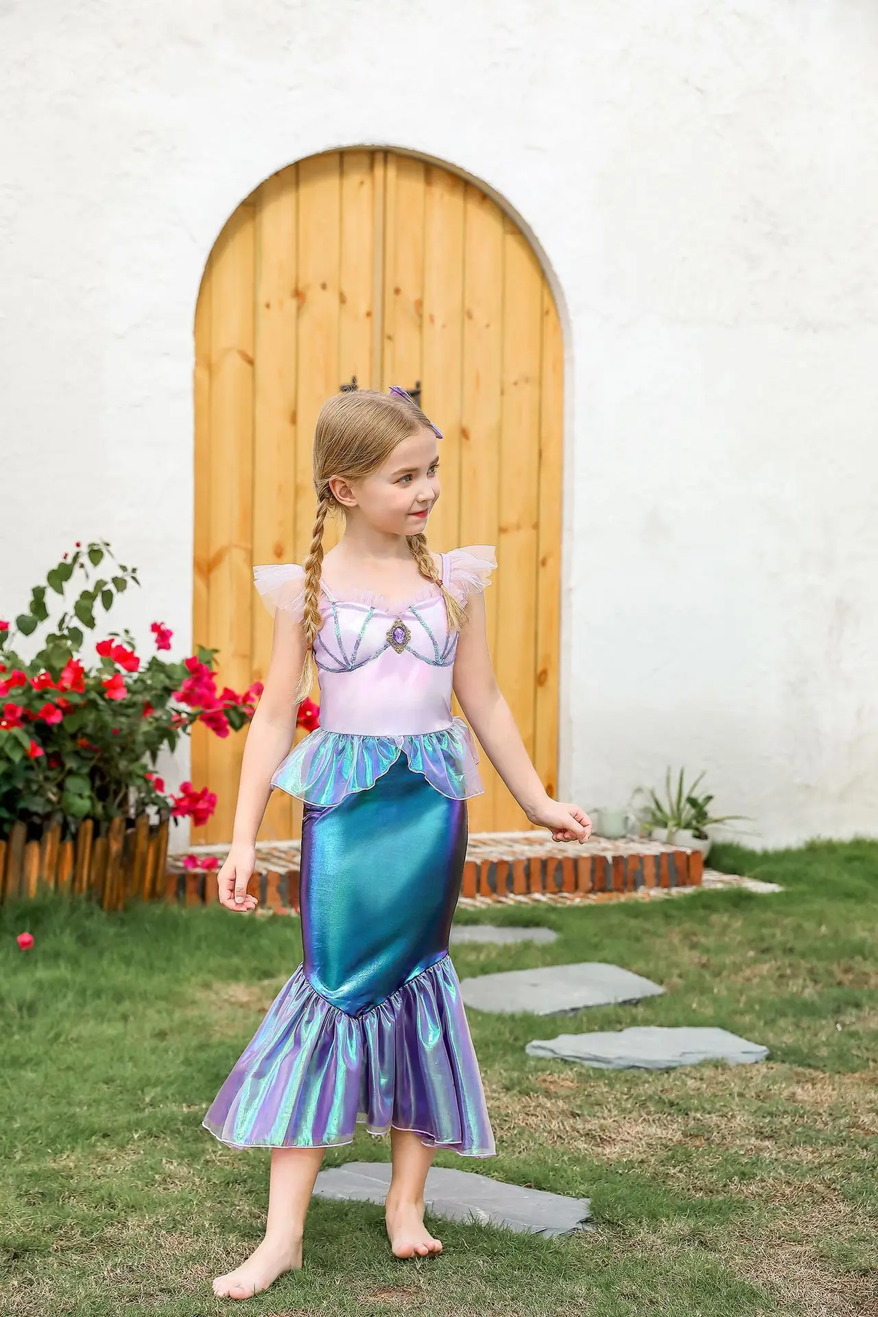 Luxury Halloween Party Dress Up Girls Princess Role Play Ball Gown Little Mermaid Fancy Dress Shining Girl Wedding Birthday Gown