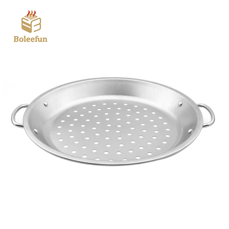 new product 2023 non stick coating round BBQ frying pan with double handles paella pan BBQ tray Stainless Steel Grilling Griddle