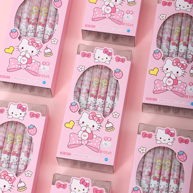 Kawaii Sanrion шариковые ручки для прессования Оптовая Продажа Аниме картонные канцелярские принадлежности Hallokitty стираемые синие