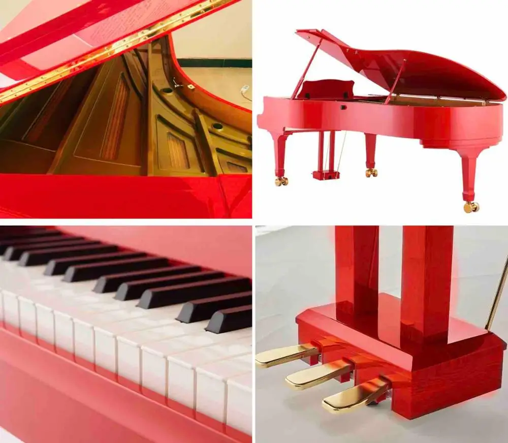Custom Wholesales Hot-selling Concert Digital Grand Piano 9-Foot Self-playing Piano Red for Hotel Bar Villa