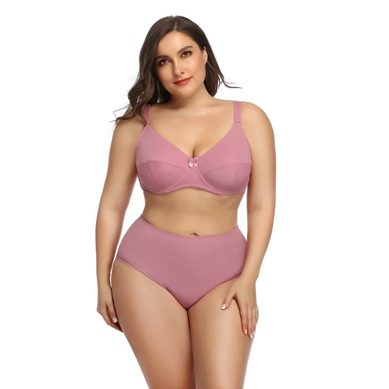 Wholesale Super Large Oversized Fat Women 2 piece lingerie seamless plus size bra D E F DD Cup Push Up bras and panties set
