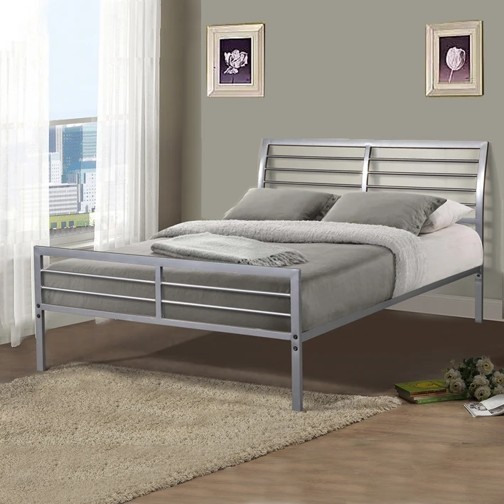 
Silver Simple Industrial Home Furniture Metal Single Steel Bed 