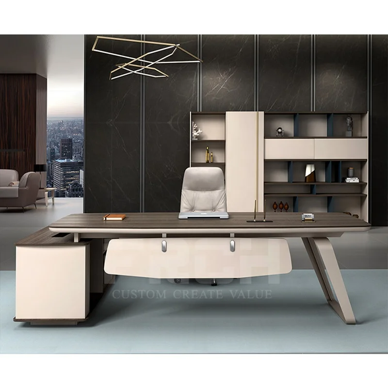 L shape Modern Luxury Office Furniture Manager Desk Boss Office Desk Executive with Drawer