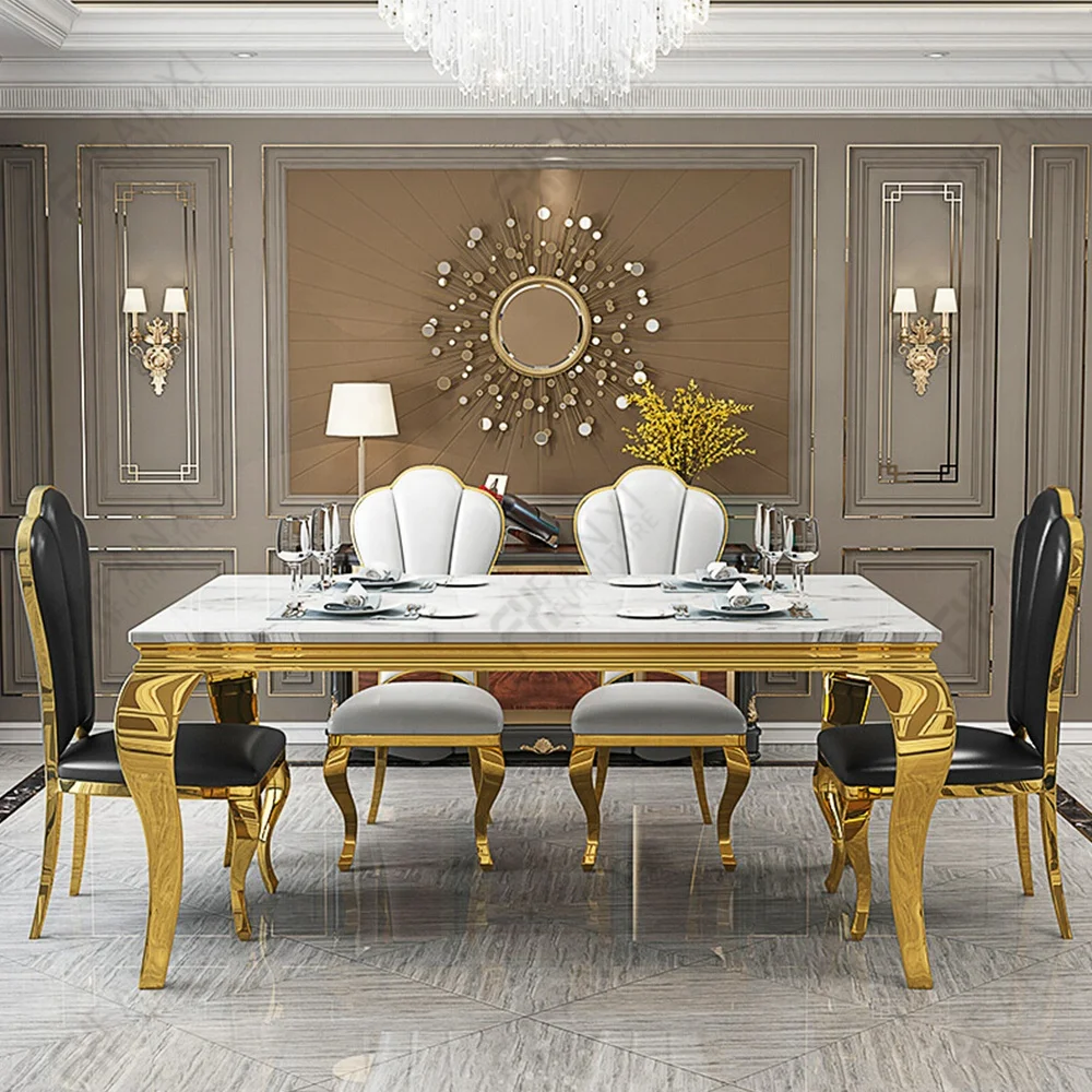 Dining room furniture UK grey modern marble luxury stainless steel wedding dining table set restaurant dining tables