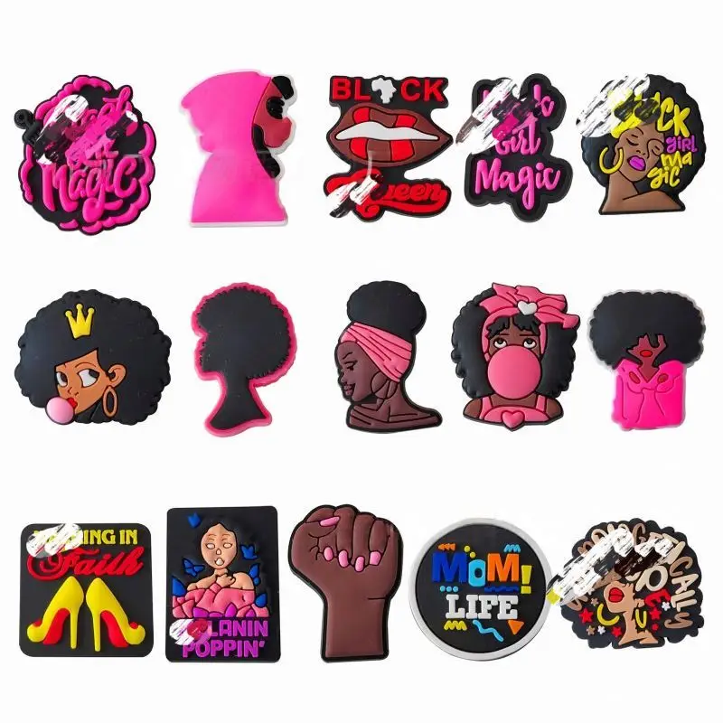 2024 Hot Sell black girl Soft PVC Pink series Accessories Shoe Decorations Charms Shoe charms For Adults magic party gift